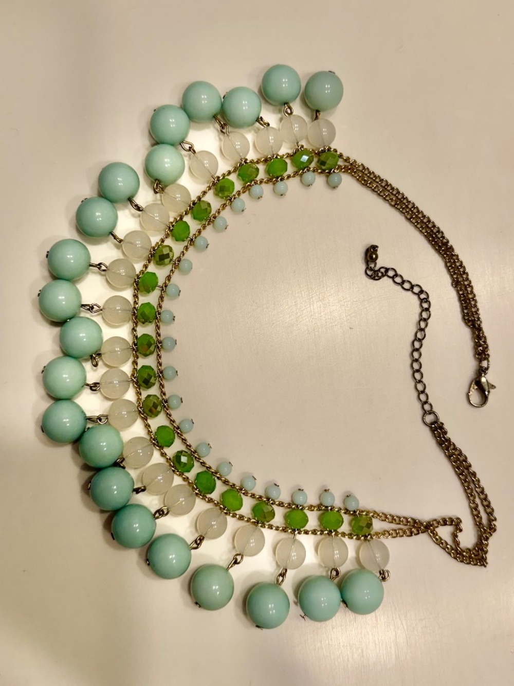 Boutique Mint Green Multi Layer Beaded Bib Statement Necklace